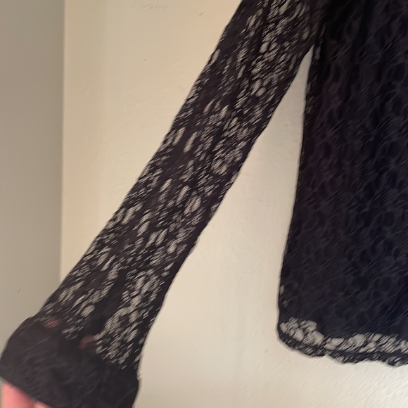 Vintage black lace button down shirt with sheer lace sleeves from Lauren Scott - Picture 3 of 8